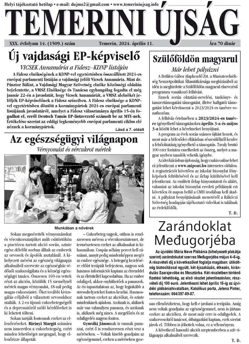 Temerini Újság, 30. évf. 2024. április 11. 14. sz.