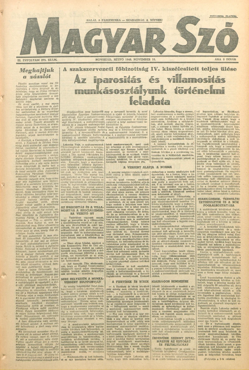 Magyar Szó, 3. évf. 1946. november 18. 275. sz. 1–6. oldal