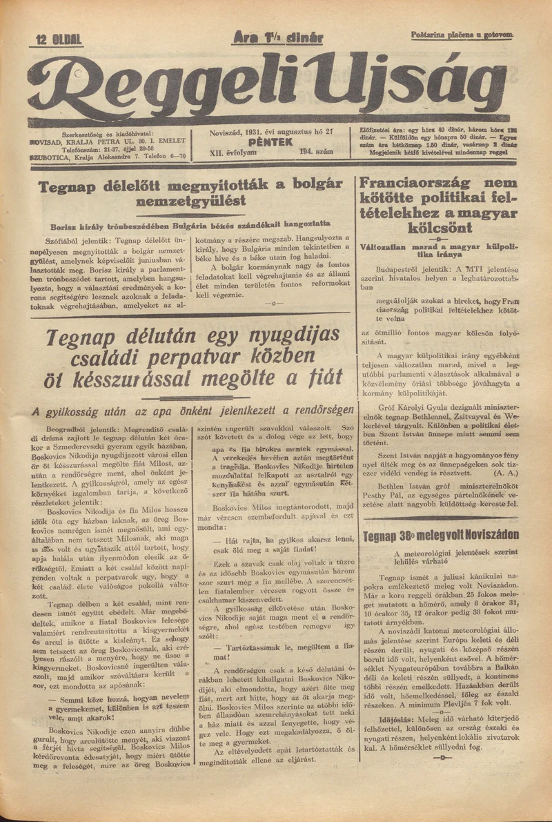 Reggeli Újság, 12. évf. 1931. augusztus 21. 194. sz.