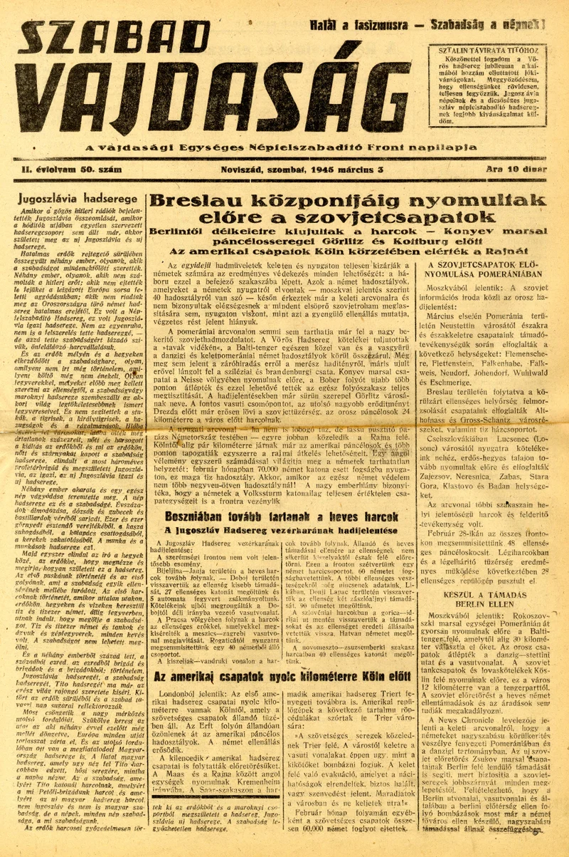 Szabad Vajdaság, 2. évf. 1945. március 3. 50. sz.