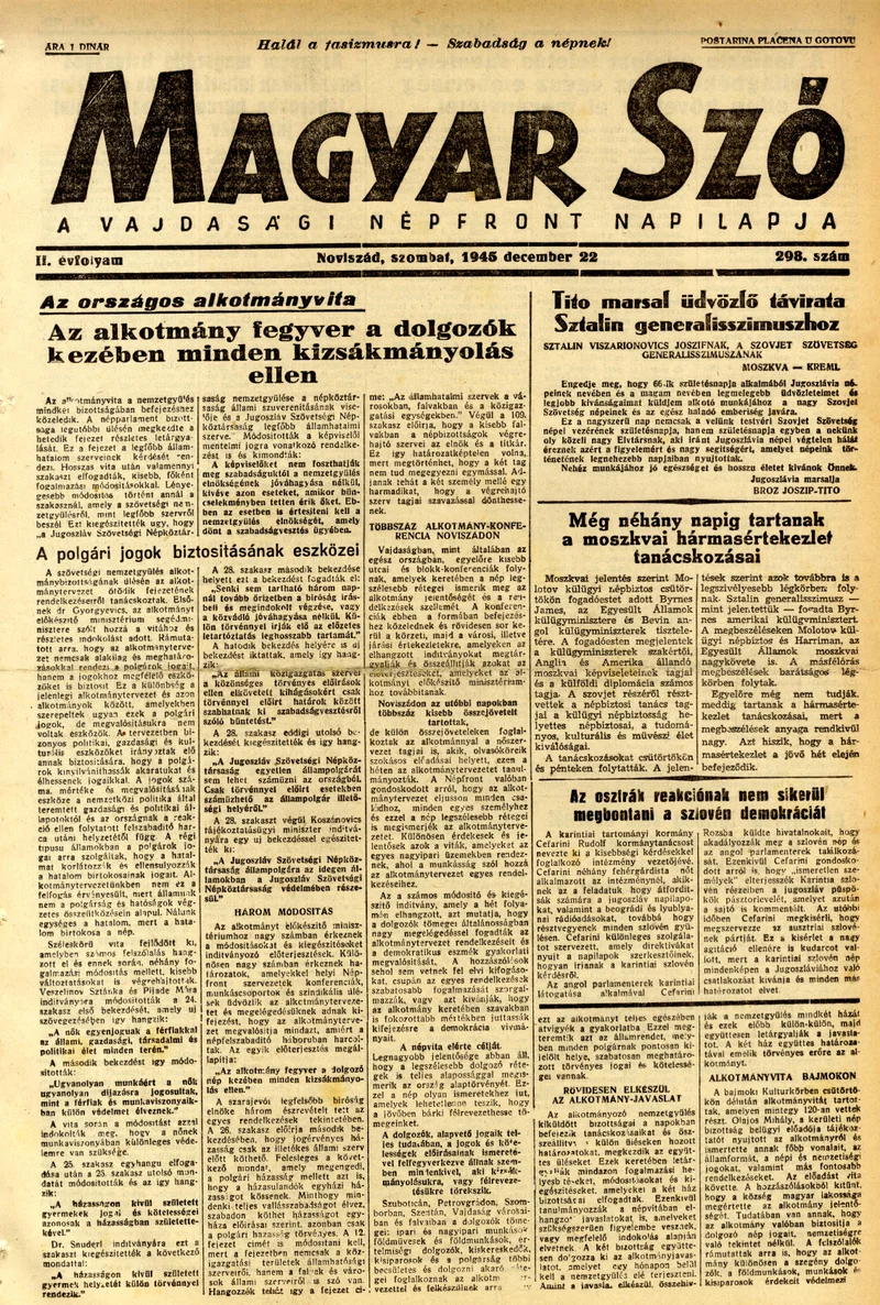 Magyar Szó, 2. évf. 1945. december 22. 298. sz. 1–4. oldal