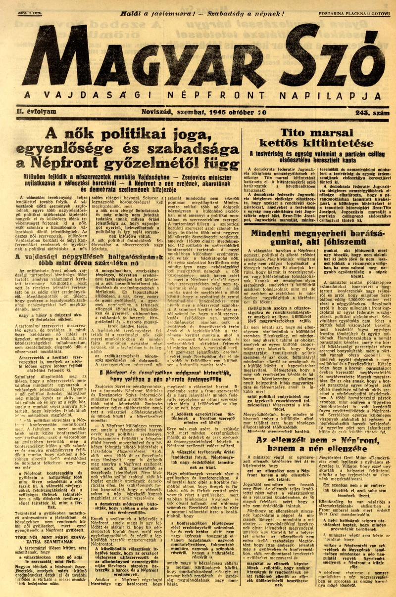 Magyar Szó, 2. évf. 1945. október 20. 243. sz. 1–4. oldal