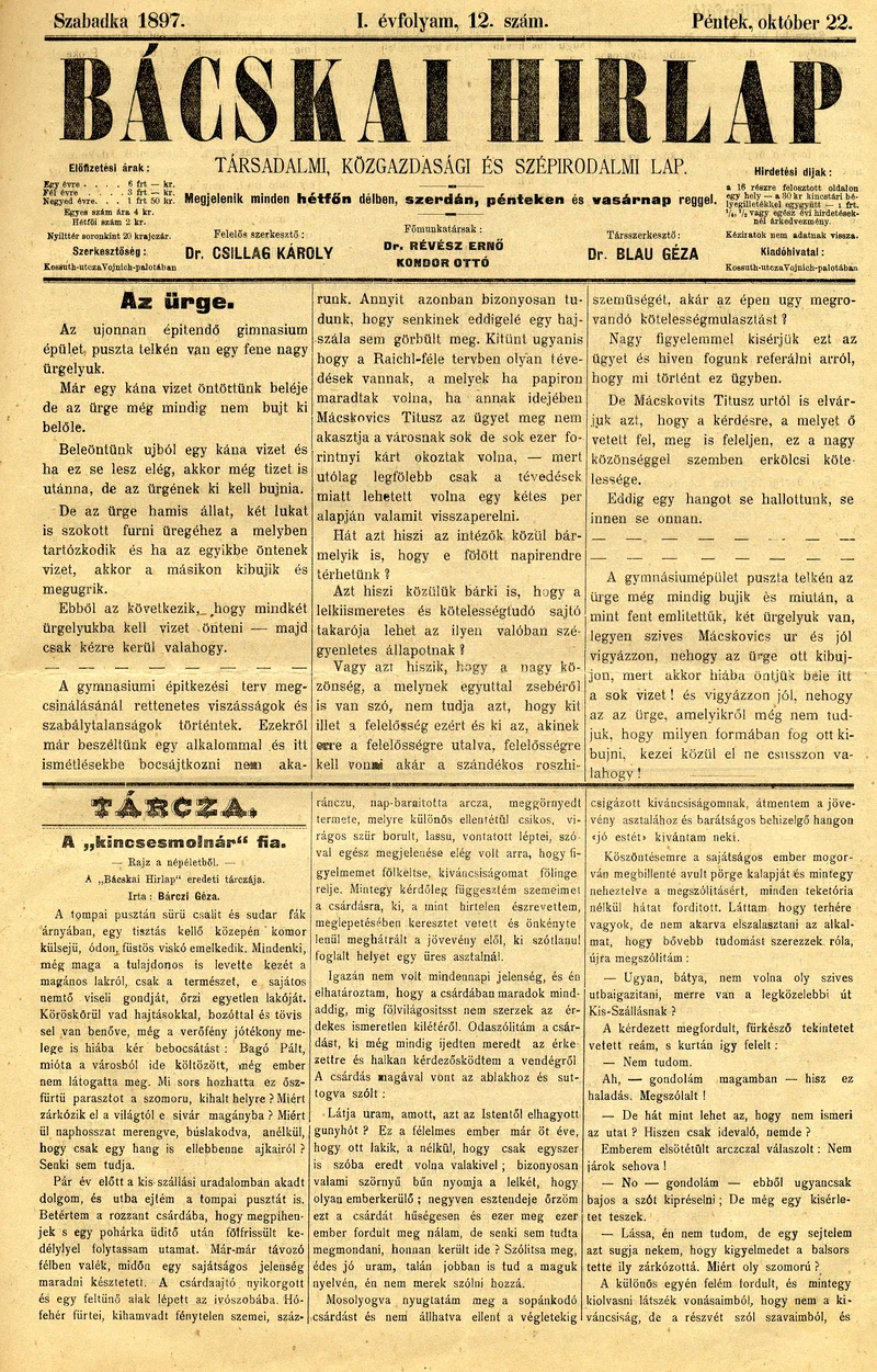 Bácskai Hirlap, 1. évf. 1897. október 22. 12. sz. 1–4. oldal