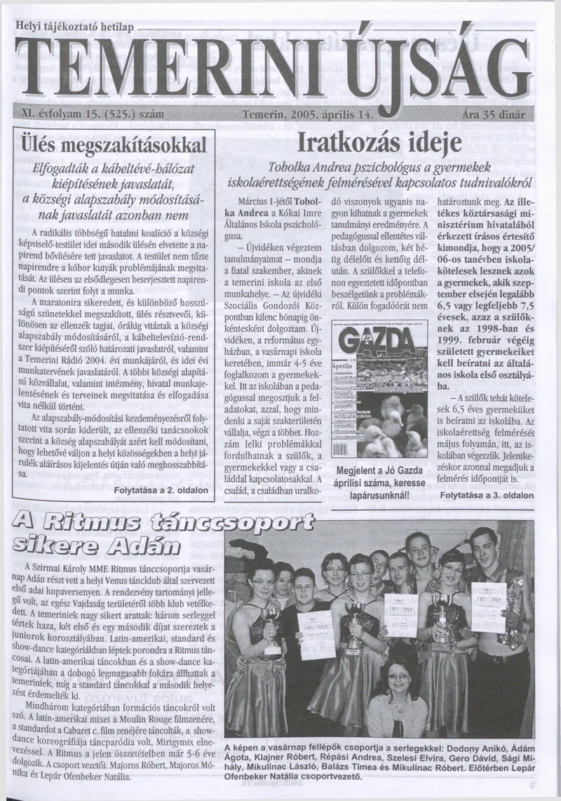 Temerini Újság, 11. évf. 2005. április 14. 15. sz.