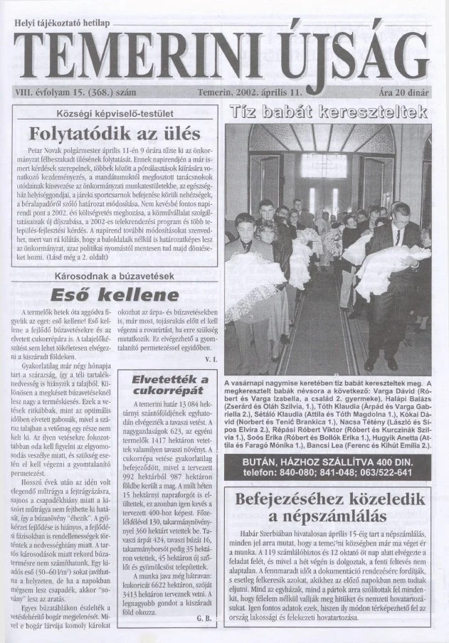 Temerini Újság, 8. évf. 2002. április 11. 15. sz.