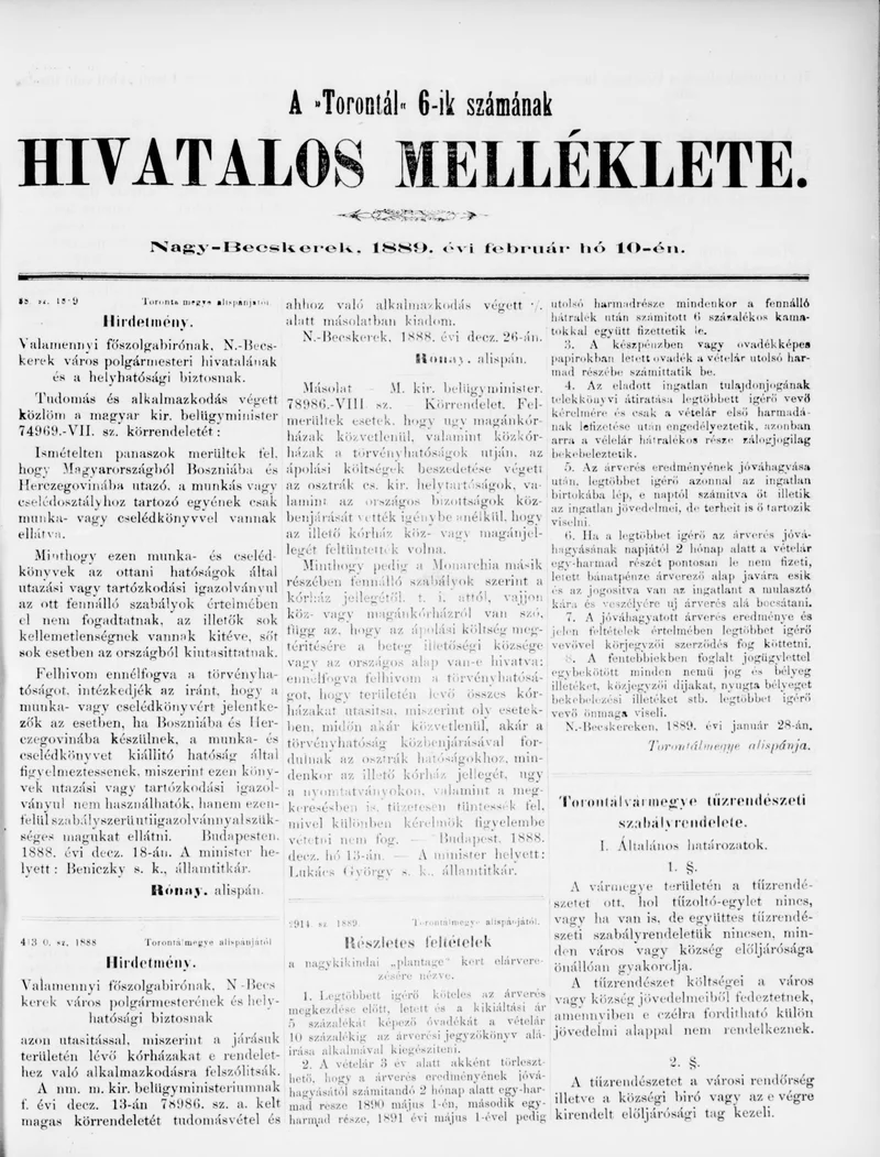 A Totontál  hivatalos melléklete, 2. évf. 1889. február 10. 6. sz.