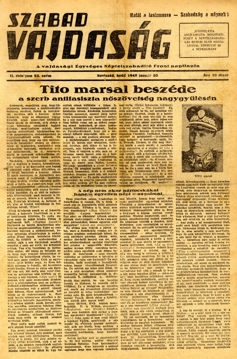 Szabad Vajdaság, 2. évf. 1945. január 30. 23. sz.