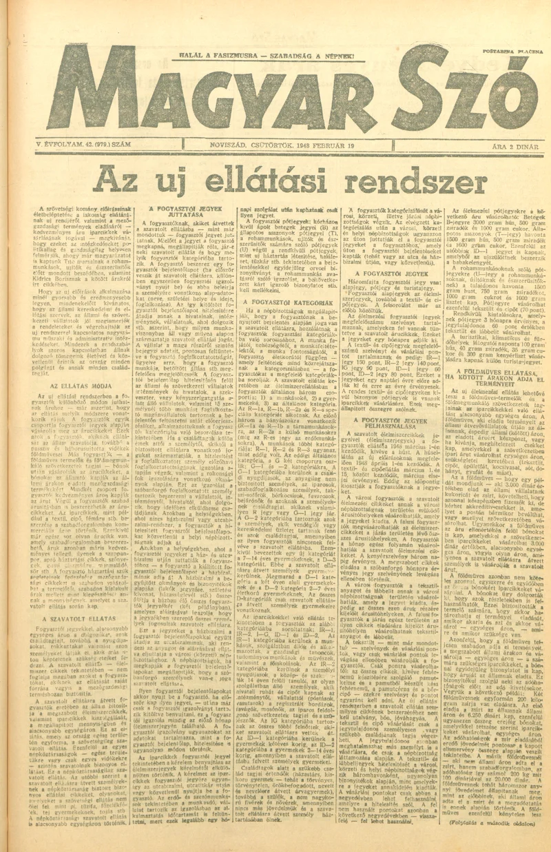 Magyar Szó, 5. évf. 1948. február 19. 42. sz. 1–6. oldal