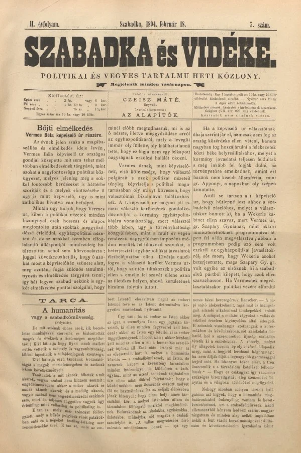 Szabadka és vidéke II, 2. évf. 1894. február 18. 7. sz.