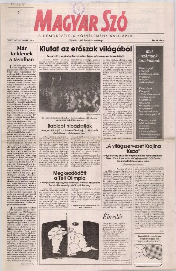 Magyar Szó, 49. évf. 1992. február 9. 38. sz. 1–28. oldal