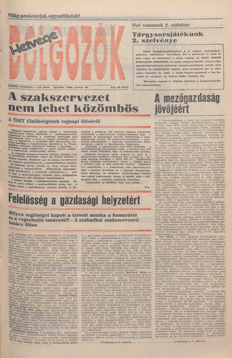 Dolgozók, 39. évf. 1985. június 20. 24. sz.