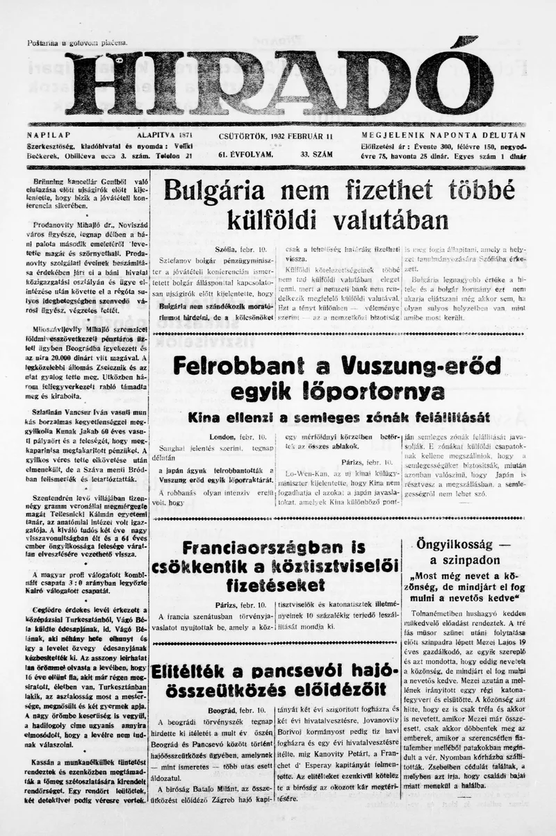 Híradó, 61. évf. 1932. február 11. 33. sz.