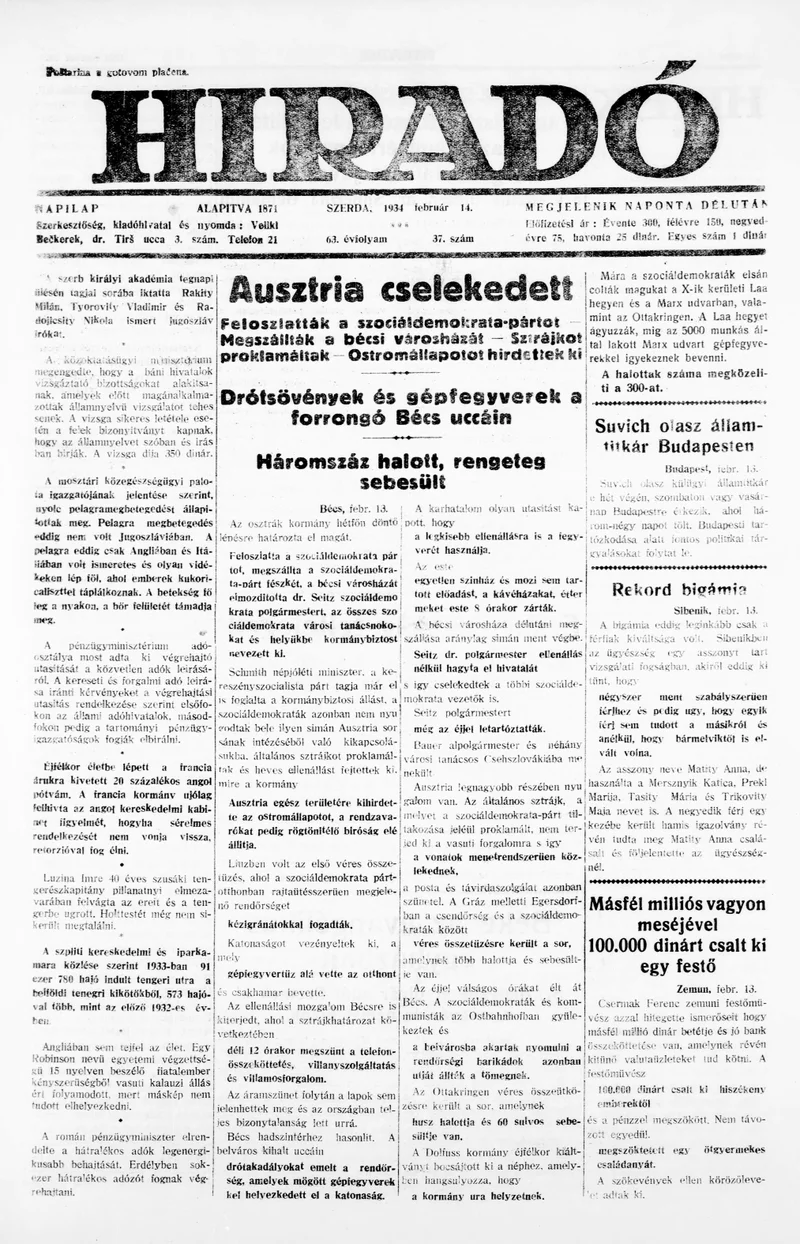 Híradó, 63. évf. 1934. február 14. 37. sz.