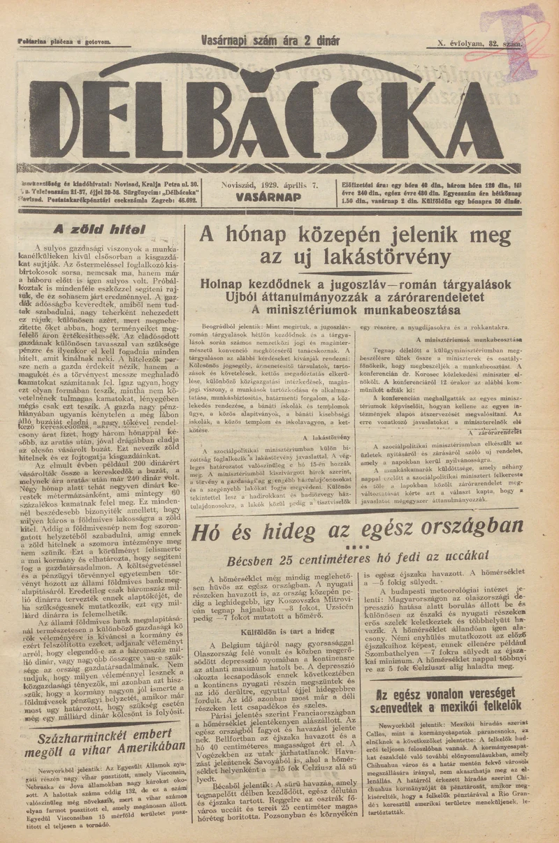 Délbácska, 10. évf. 1929. április 7. 82. sz.