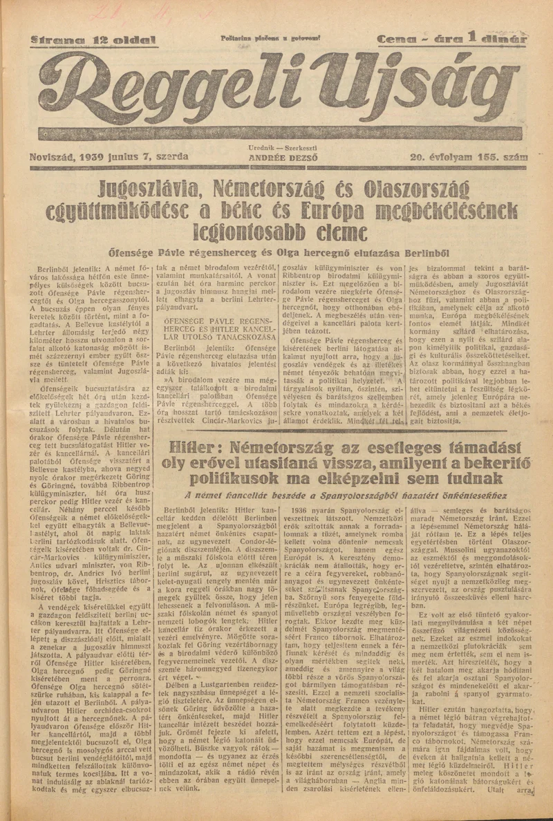 Reggeli Újság, 20. évf. 1939. június 7. 155. sz.