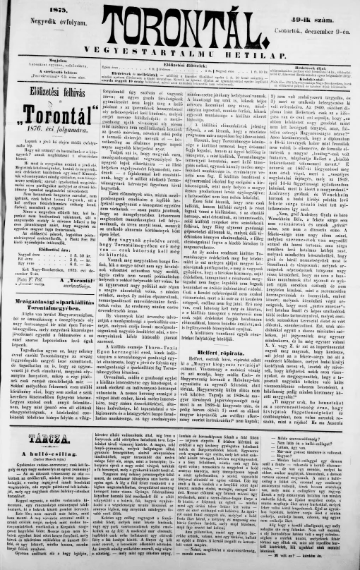 Torontál, 4. évf. 1875. december 9. 49. sz.