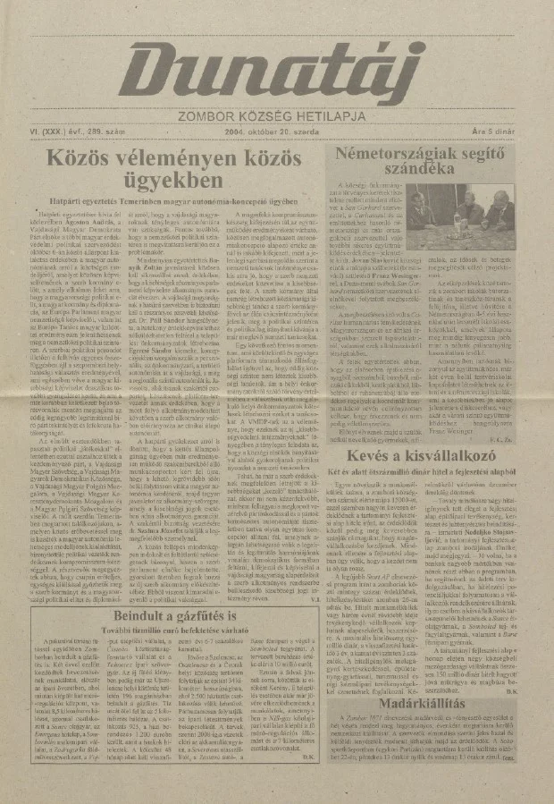 Dunatáj, 6. évf. 2004. október 20. 289. sz.