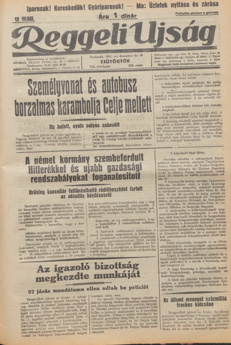 Reggeli Újság, 12. évf. 1931. december 10. 289. sz.