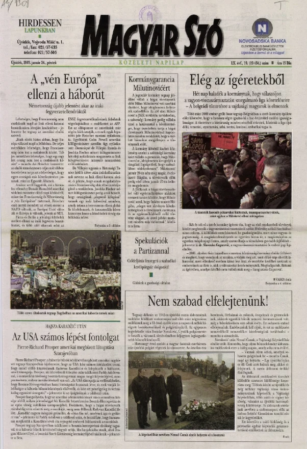 Magyar Szó, 60. évf. 2003. január 24. 19. sz. 1–16. oldal