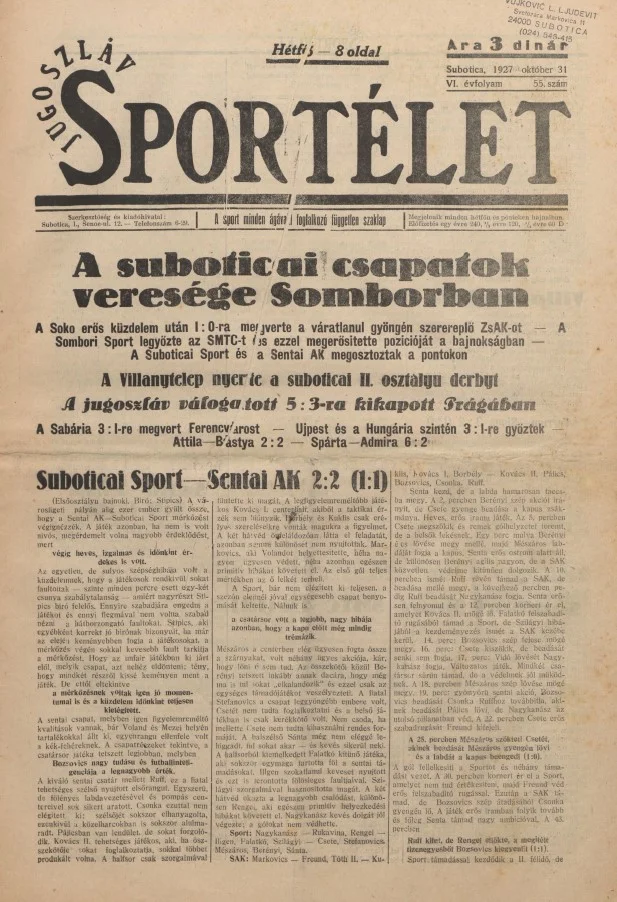 Jugoszláv sportélet, 6. évf. 1927. október 31. 55. sz.