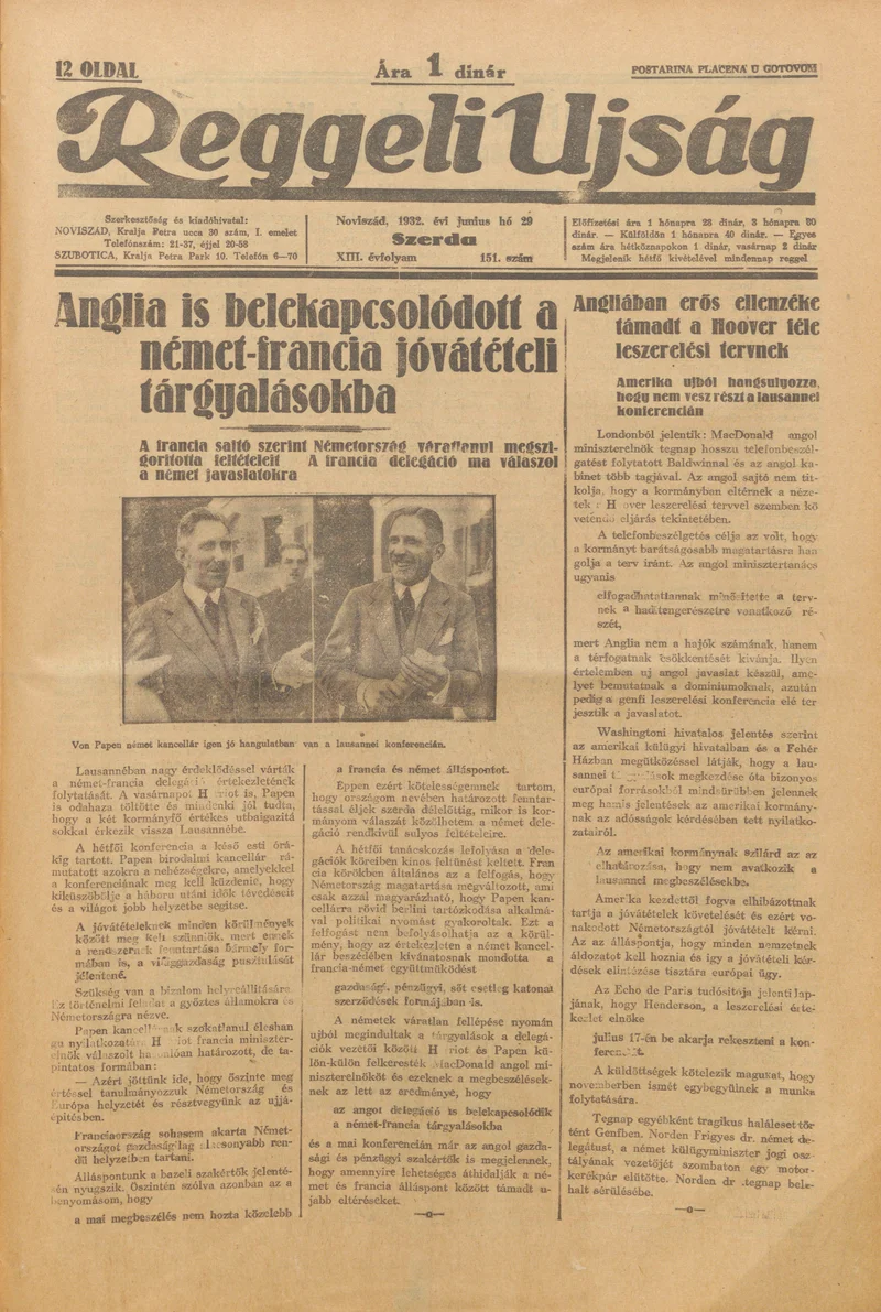 Reggeli Újság, 13. évf. 1932. június 29. 151. sz.