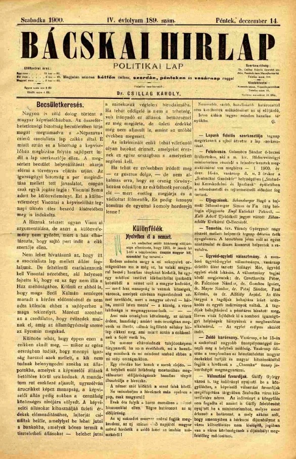 Bácskai Hirlap, 4. évf. 1900. december 14. 189. sz.